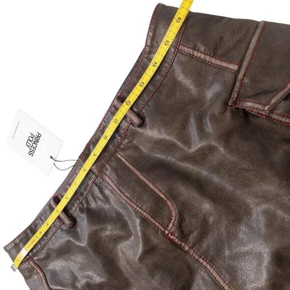 Princess Polly Brown Faux Leather Mini Skirt SZ 6 Biker Style Boho - Picture 3 of 6